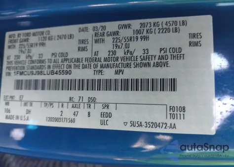 2020 Ford Escape Titanium from USA, damaged, VIN 1FMCU9J98LUB45590